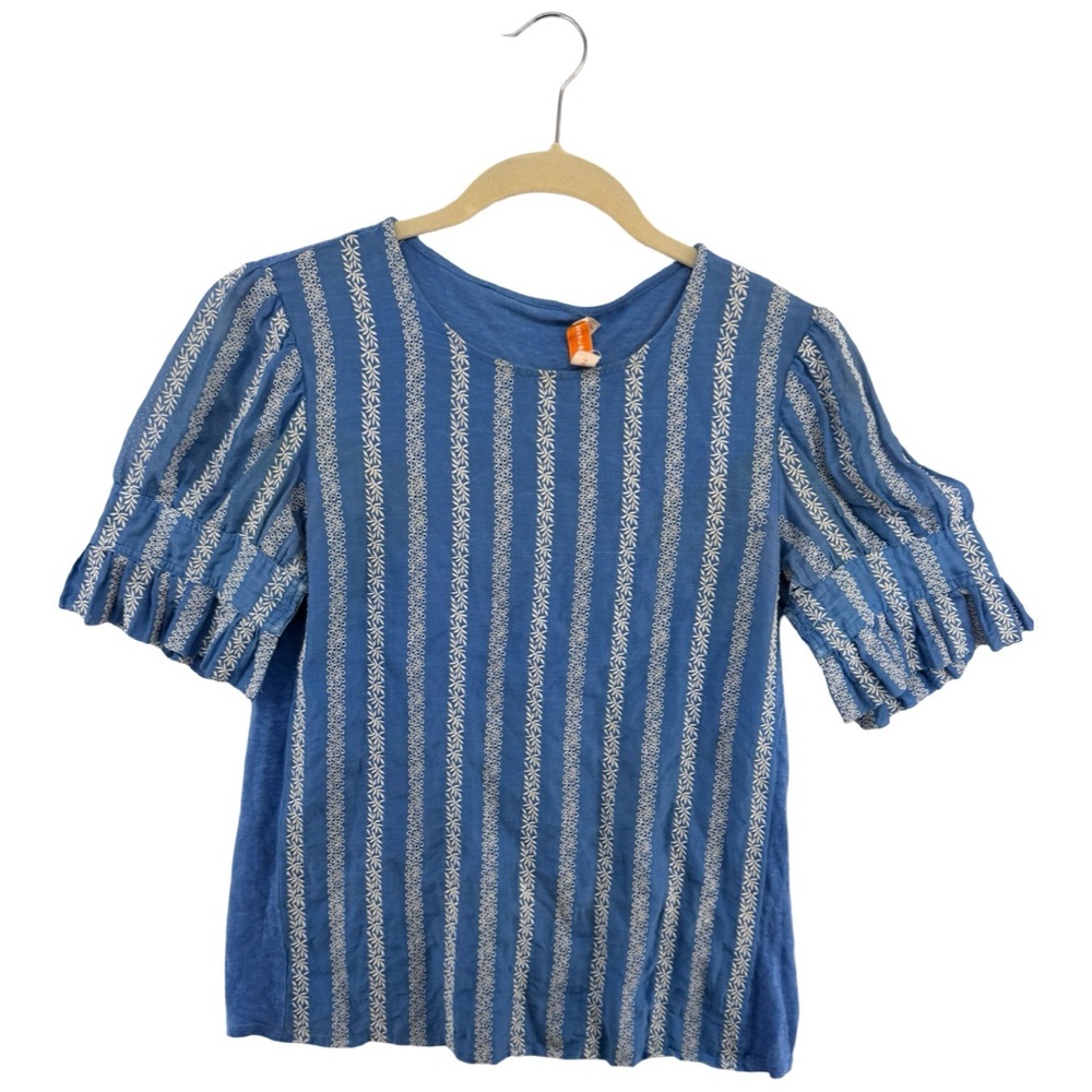 Tory Burch Blue and White Embroidered Organza Floral Stripe Top - Picture 4 of 11